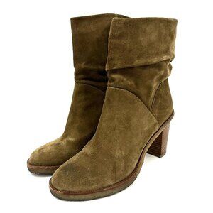 Robert Clergerie Zares Slouchy Suede Heeled Ankle Calf Boots Olive‎ Khaki Tan 9